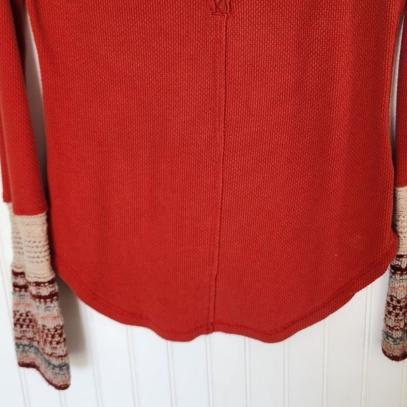 Free People Orange Henley with Patterned Sleeves - Picture 4 of 5